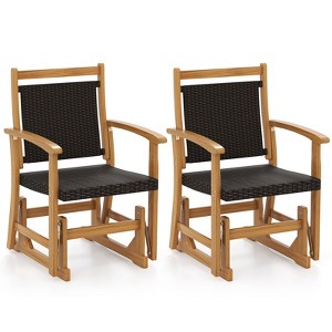 Tangkula 2PCS Patio Rattan Glider Chair w/ Acacia Wood Frame & Wicker Seat Back Armrests - 1 of 4