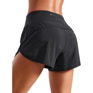 FIONECA Waisted Running Shorts for Women 4" Soft for Gym Athletic Workout with Zipper Pocket Liner Quick Dry - 1 of 4