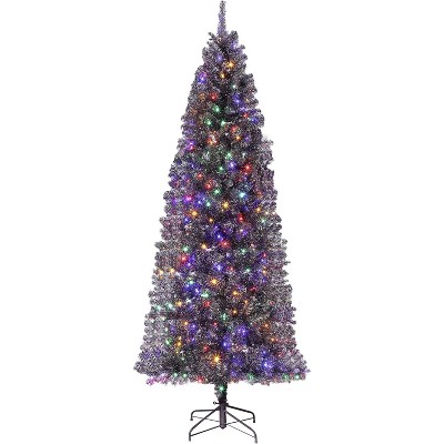 Pre-lit Artificial Christmas Tree with 800 Warm White LED Lights, Snow Flocked Christmas Tree with 1918 Branch Tips & Metal Stand, Pink