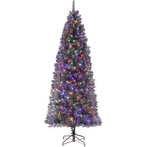 Pre-lit Artificial Christmas Tree with 800 Warm White LED Lights, Snow Flocked Christmas Tree with 1918 Branch Tips & Metal Stand, Pink - 1 of 4