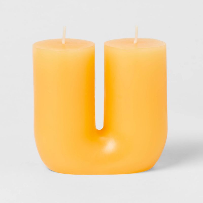 2-Wick Shaped Pillar Candle U Orange - Opalhouse&#8482;, 1 of 5