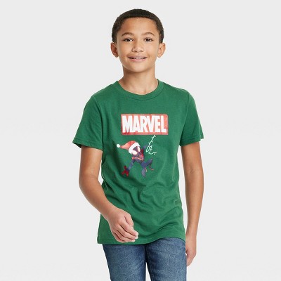 Kids' Marvel Spider-Man Holiday Short Sleeve Graphic T-Shirt - Forest Green