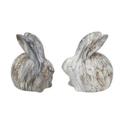 Rustic White Resin Bunny Figurine Set for Spring Decor