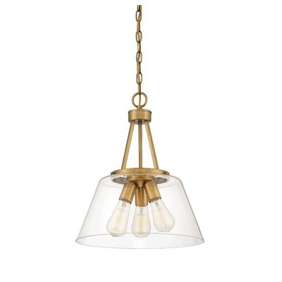 Calhoun Warm Brass 3-Light Clear Glass Pendant