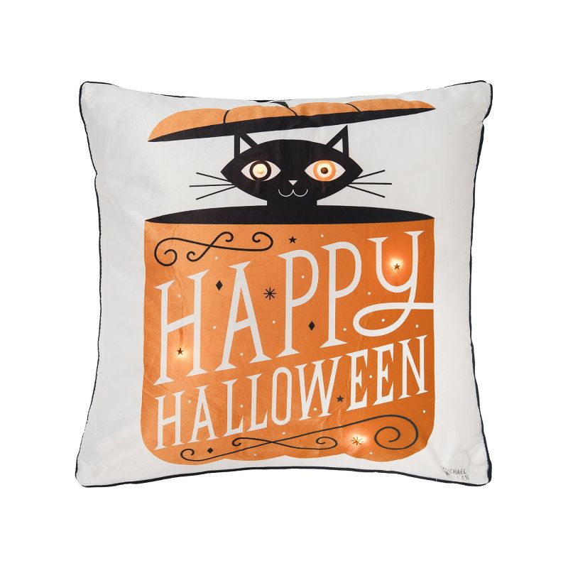 C&F Home 18" x 18" Festive Fright Cat Light-Up LED Light-Up Halloween Throw Pillow, 1 of 5