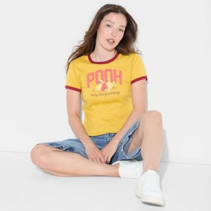 Women's Pooh Ringer Short Sleeve Graphic Baby T-Shirt - Dark Mustard Yellow - 1 of 3