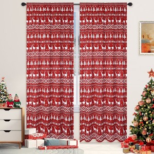 Christmas Tree and Deer Design Xmas Curtains Velvet Room Darkening Window Drapes - 1 of 4