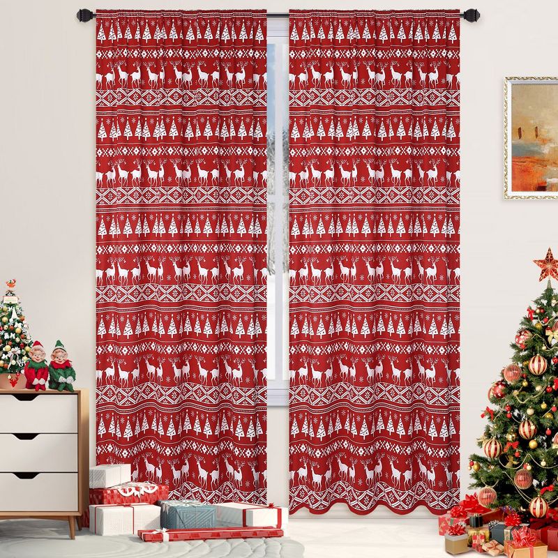 Christmas Tree and Deer Design Xmas Curtains Velvet Room Darkening Window Drapes, 1 of 7