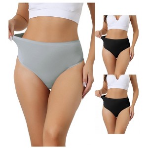 Allegra K Women's High-Waisted Tummy Control Stretch T-back Breathable Comfortable Thongs 3 Packs - 1 of 4