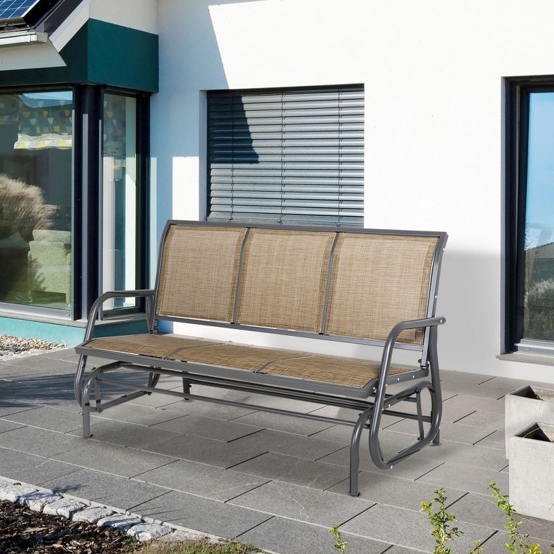 Outsunny Patio Glider Bench, Outdoor Porch Glider Swing with 3 Seats, Breathable Mesh Fabric, Metal Frame, 3 of 7