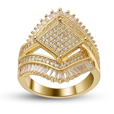 Angelica Baguette Statement Ring for Women Gold Plated Baguette Cz Ginger Lyne Collection
