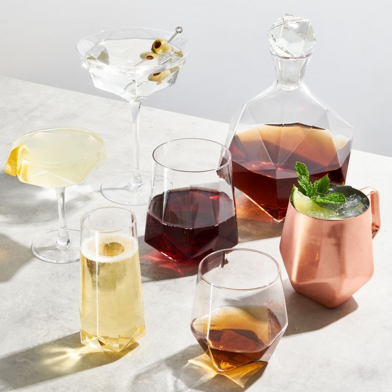Viski Faceted Coupes Set of 2 - Modern Stemmed Cocktail Glasses, Crystal, Holds 7 oz, Clear, 6 of 10