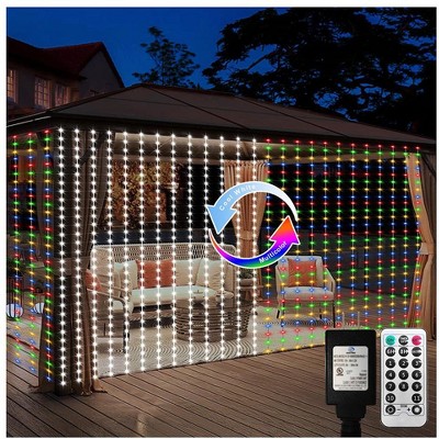 Itopfox 20ft x 10ft 600 LED Dual Color Changing Curtain Lights Waterproof Connectable Remote Control 1 Pack Cool White Multicolor