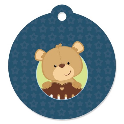 Big Dot of Happiness Boy Baby Teddy Bear - Baby Shower or Birthday Party Favor Gift Tags (Set of 20)