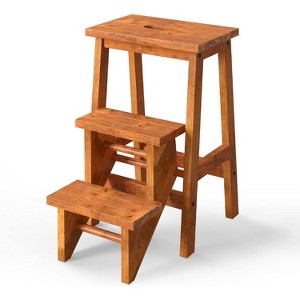 Tangkula 3 Tier Step Stool 3 in 1 Folding Ladder 24" Storage Shelf Multi-function - 1 of 4