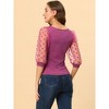 INSPIRE CHIC Women's Retro Square Neck Slim Fit Semi Sheer 3/4 Mesh Sleeve Top - 4 of 4