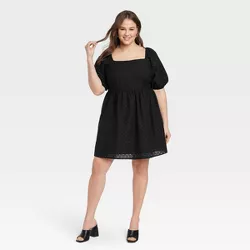 Women's Puff 3/4 Sleeve Dress - A New Day™ Black XXL