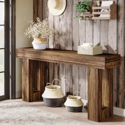 63-Inch Light Brown Farmhouse Wooden Console Table
