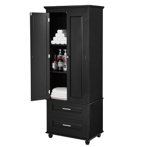 TiramisuBest Tall Storage Cabinet with Two Drawers for Bathroom/Office, Black - 1 of 4