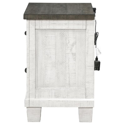 Distressed Gray and White 2-Drawer Pine Wood Nightstand