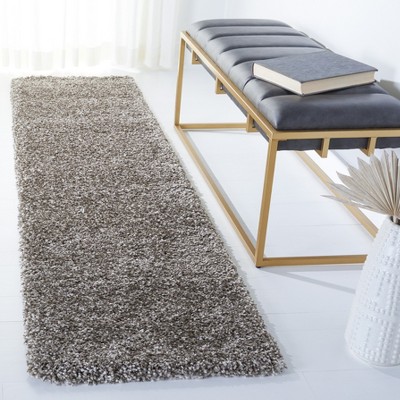Luxurious Gray Hand-Knotted Shag Rug in Wool and Synthetic Blend - 2' x 4'