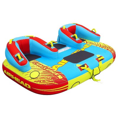 Airhead 1-3 Rider Challenger Inflatable Towable Boating Water Sports Lake Boating Tube with Dual Tow Points, Handles, and Backrest