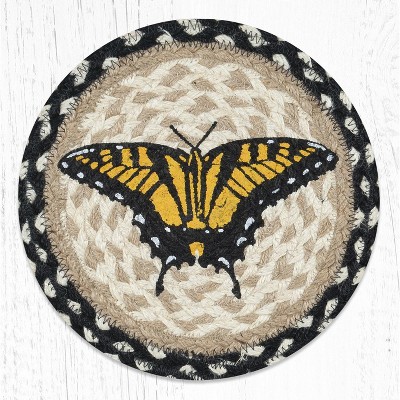 Earth Rugs Swallowtail Butterfly Jute Trivet – 10" Round Hand-Braided Rustic Kitchen Heat Pad