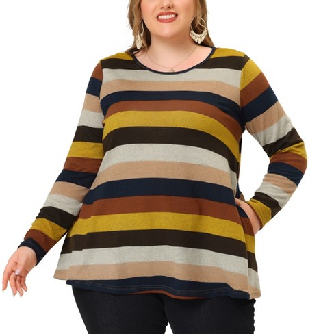 I forhold Streng Automatisering Agnes Orinda Women's Plus Size Boho Long Sleeve Loose Striped Flowy Tunic  Top Multicolored 1x : Target