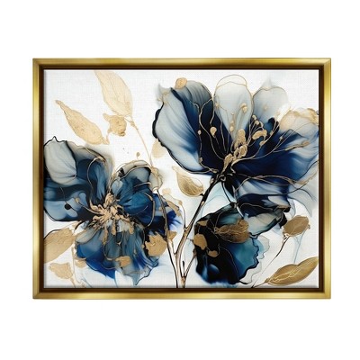 Stupell Industries Blue Modern Flowers Framed Floater Canvas Wall Art