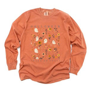 Simply Sage Market Halloween Floral And Ghost Collage Garment Dyed Long Sleeve - 1 of 4