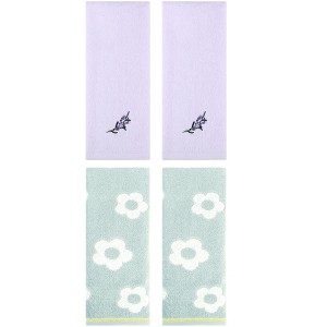 REGALWOVEN 4 Pcs Cute Floral Pattern Cotton Bathroom Soft Absorbent Hand Towel - 1 of 4