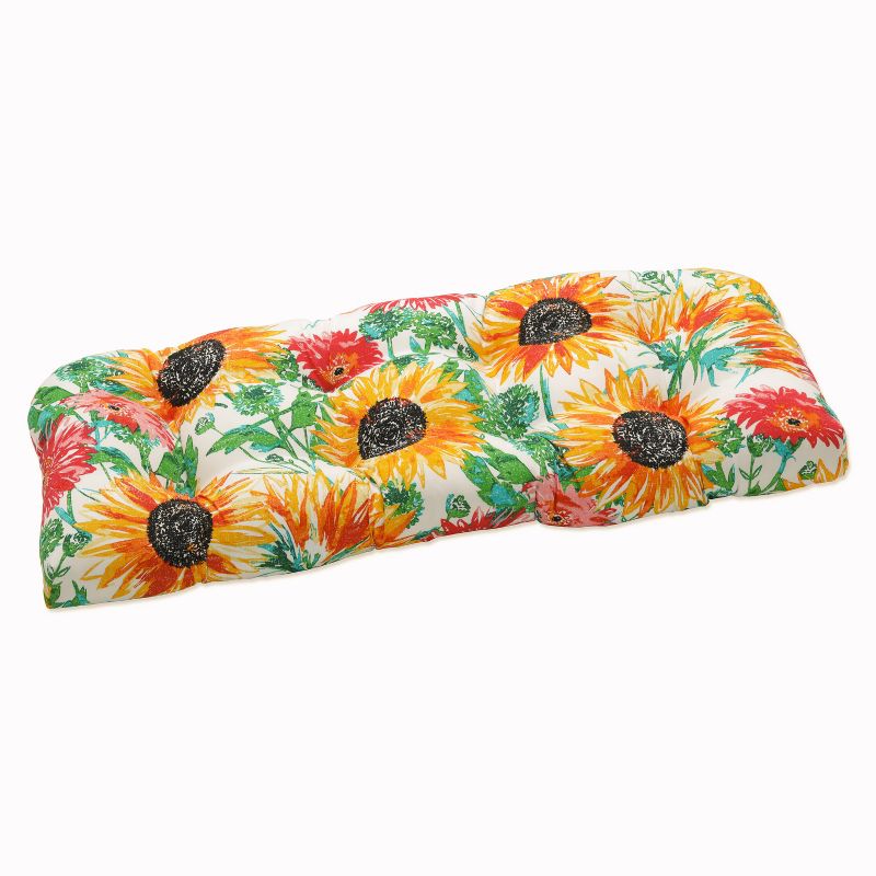 Outdoor/Indoor Loveseat Cushion Sunflowers Sunburst Yellow - Pillow Perfect, 1 of 6