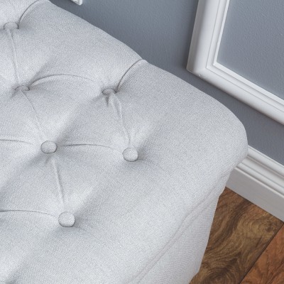 Light Gray Tufted Fabric Storage Ottoman with Engineered Wood Legs