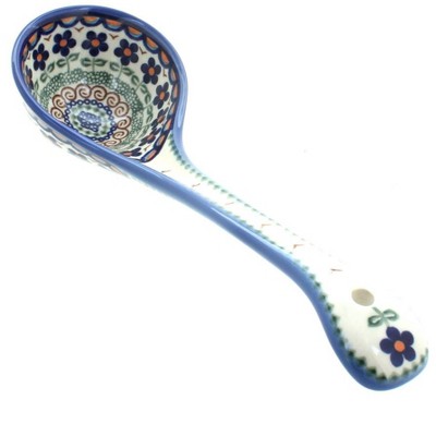 Blue Rose Polish Pottery Aztec Flower Soup Ladle