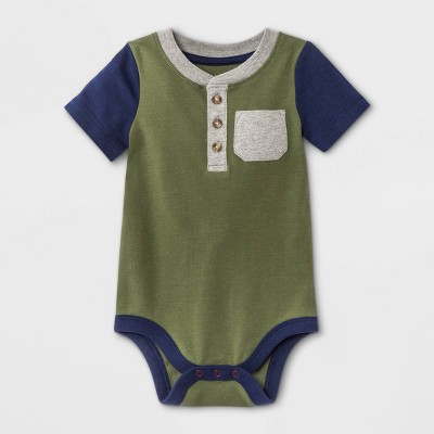 Baby Boys' Henley Colorblock Short Sleeve Bodysuit with Pocket - Cat & Jack™ Olive Green 3-6M