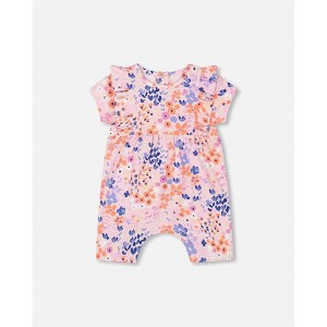 Girls Printed Floral Organic Cotton Romper - Deux par Deux - 1 of 3