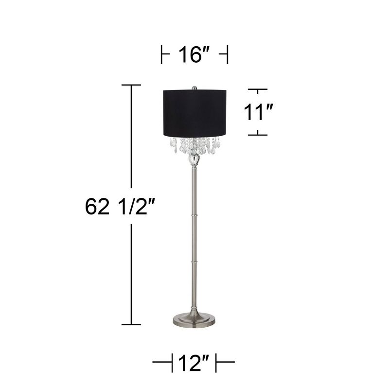 360 Lighting Modern Floor Lamp 62.5" Tall Satin Steel Chrome Crystal Chandelier Black Fabric Drum Shade for Living Room Reading Bedroom, 4 of 5