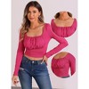 Allegra K Women's Square Neck Crop Top Casual Ruched Long Sleeve T Shirt - 2 of 4