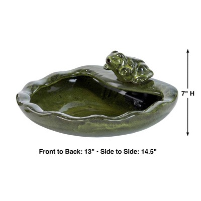 Green Glazed Ceramic Solar Powered Frog Tabletop Fountain