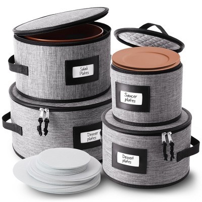 StorageBud Fine China Storage Containers Hard Shell, Durable Dinnerware Storage Box with Dividers