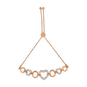 Haus of Brilliance 14K Rose Gold Plated Silver Diamond Accent Circle and Heart Link Bolo Bracelet - 1 of 4