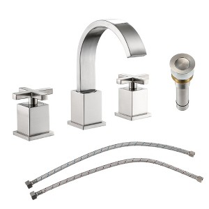 ChicFurnit Bathroom Sink Faucet 2 Handle Widespread Faucet with Pop Up Drain and Water Supply Lines for Modern Bathrooms, Silver, 14.8"*12.8"*3" - 1 of 4