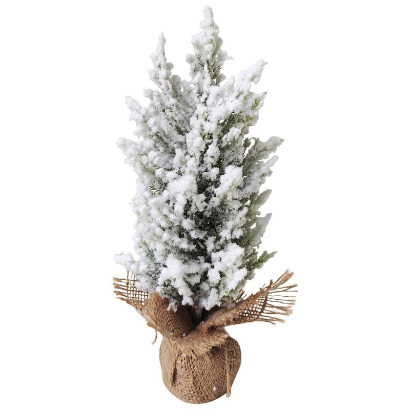 Northlight 12.5" Heavily Flocked Pine Tree in Burlap Base Christmas Decoration, 1 of 5