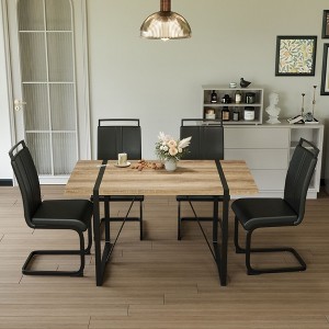 NicBex Dining Table Set for 4 Modern Dining Table with Wooden Tabletop, Geometric Legs and 4 PU Chairs for Kitchen - 1 of 4