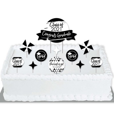 Big Dot of Happiness Black and White Grad - Best is Yet to Come - 2021 Grad Party Cake Decorating Kit - Congrats Graduate Cake Topper Set - 11 Pieces