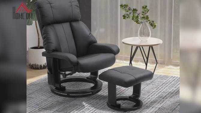 HOMCOM Recliner with Ottoman Footrest, Recliner Chair with Vibration Massage, Faux Leather and Swivel Wood Base for Living Room and Bedroom, 2 of 8, play video