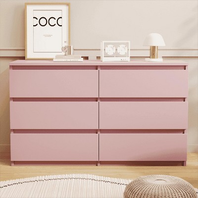 Resenkos Modern Mid Century 6 Drawer Wide Dressers Chests for Bedroom, Chest of Drawer Organizer Grey