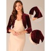 Allegra K Women's Velvet Shrug 3/4 Sleeve Open Front Ruffled Cropped Cardigan - 2 of 4