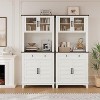 72" Farmhouse Coffee Station Cabinet - Glass Front Display Organizer with Storage Drawers, Kitchen Buffet Sideboard Brown and white contrast - 4 of 4
