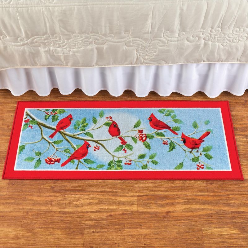 Collections Etc Cardinals On Branch Winter Holly Printed Accent Rug, 2 of 4